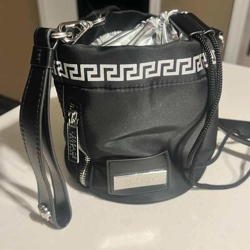 Versace Black and Silver Crossbody Bag
